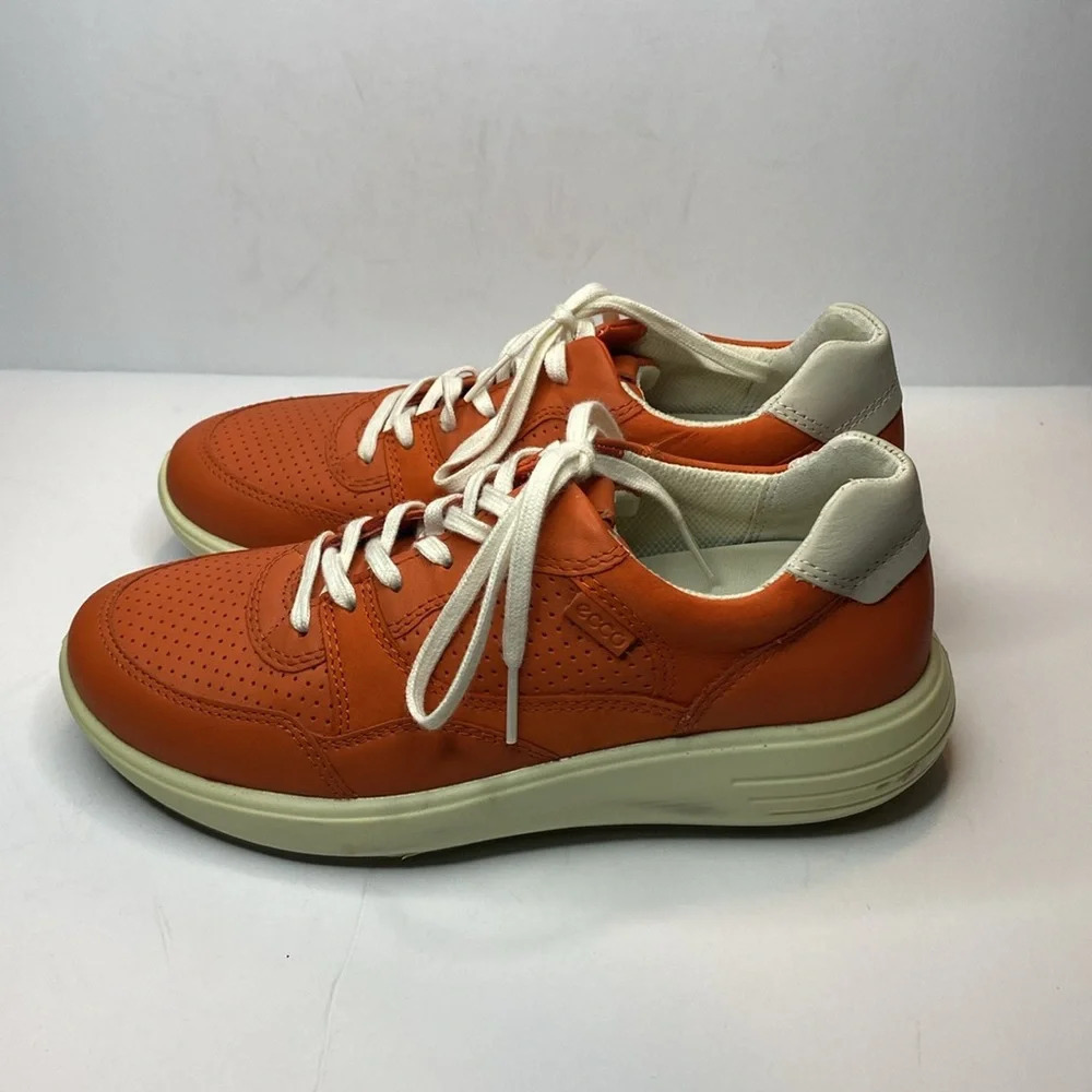 NWOT Ecco Orange Leather Soft 7 Lace Up Sneaker - Picture 3 of 13